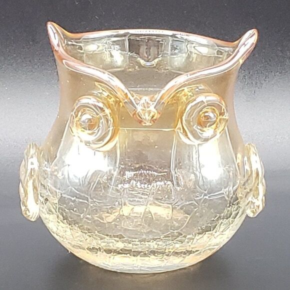 Amber Clear Owl Shaped Crackle Glass Votive Candle Holder - Picture 9 of 9